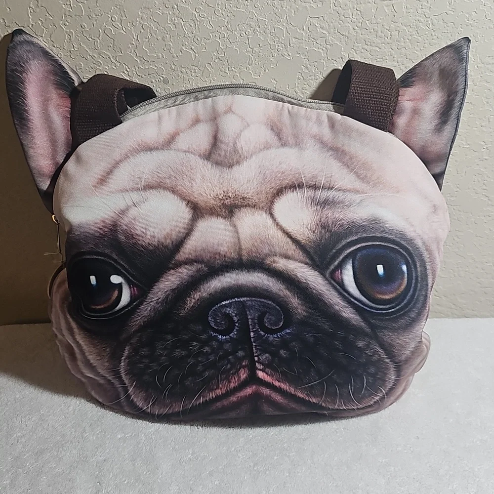 Large Cute Pug Face Dog Tote Bag Festival School Travel Unique Animal Print - Picture 6 of 9